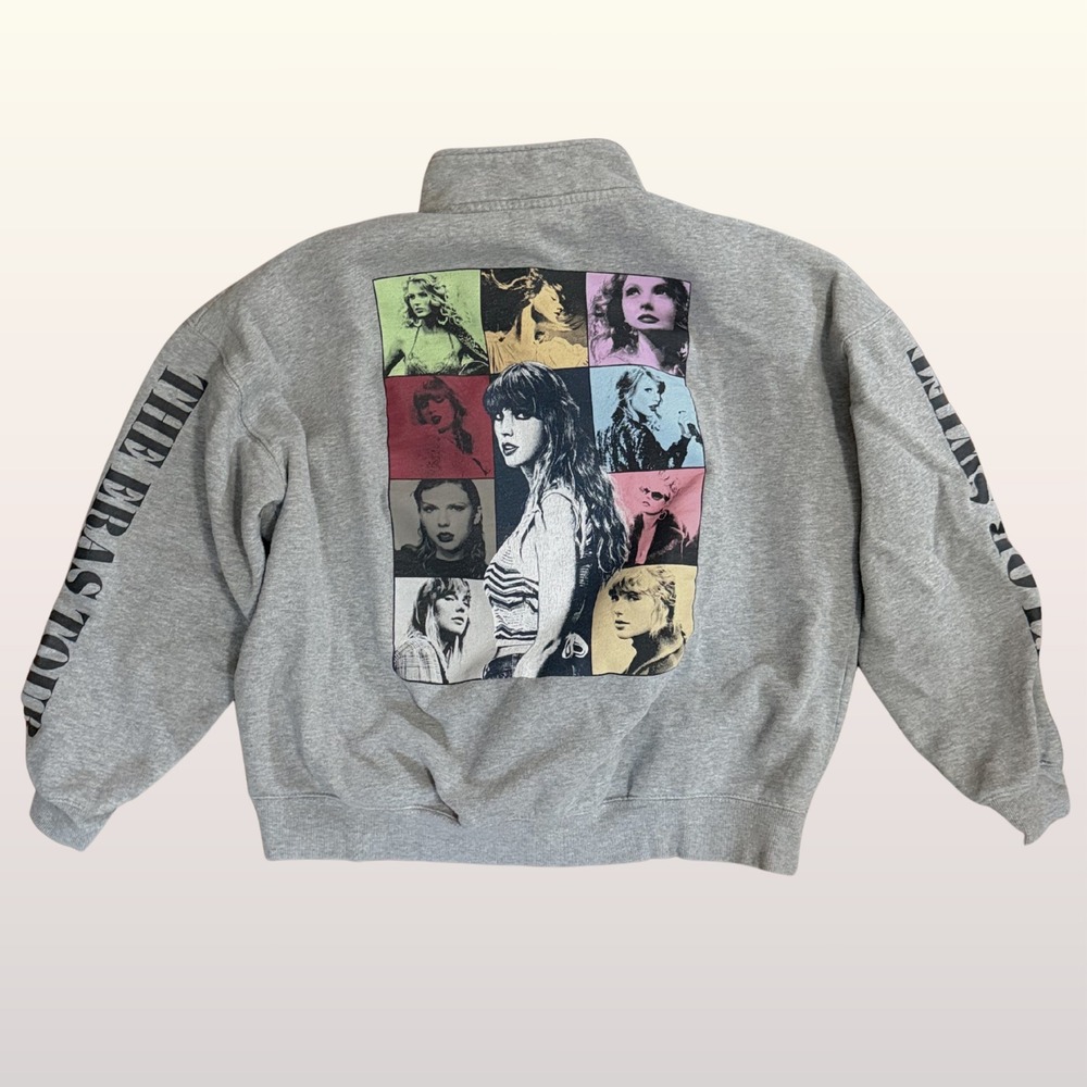 NEW Taylor Swift Eras Tour Quarter Zip Sweatshirt Medium Grey Graphic Pullover